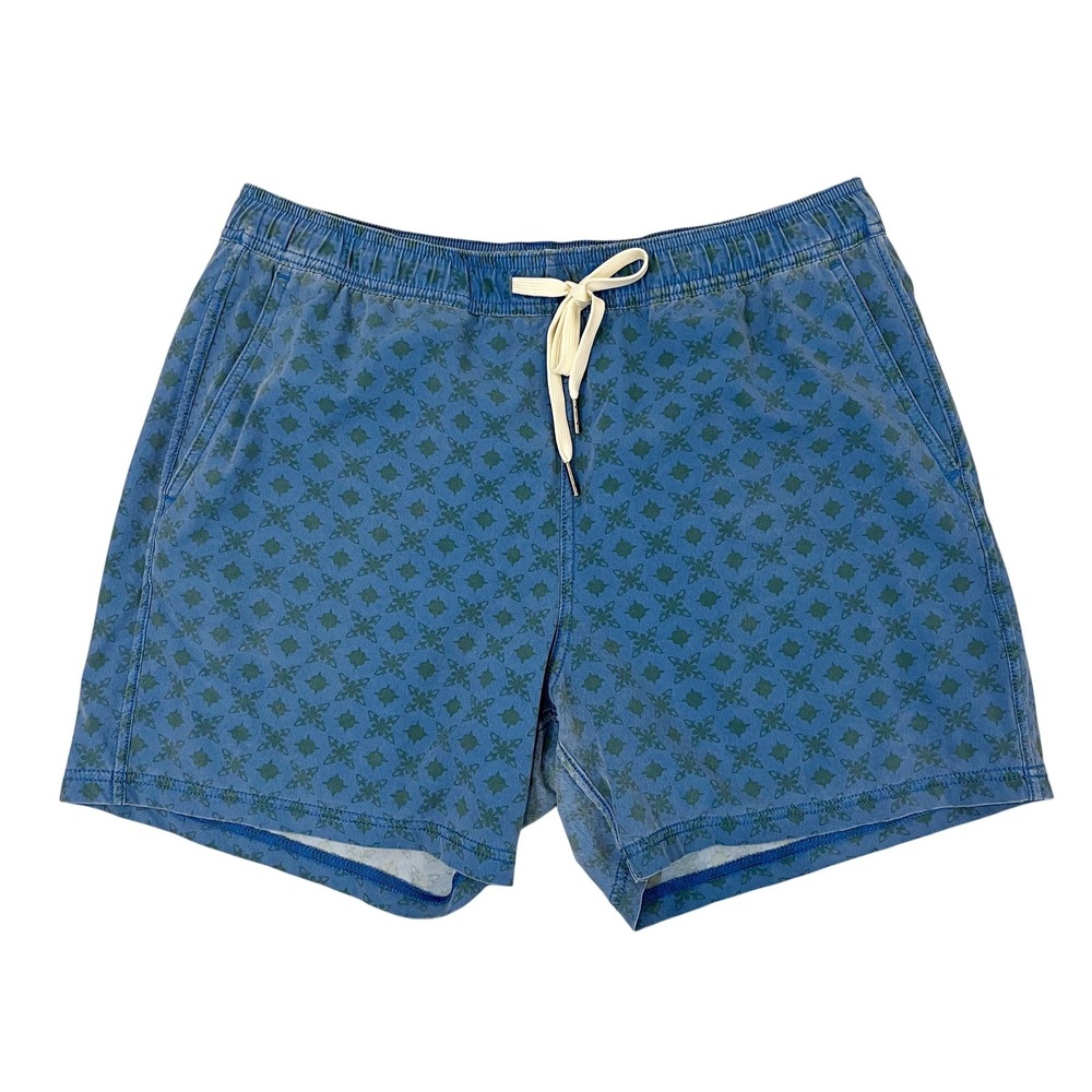 Fair Harbor Mens Blue Green Geometric Print Lined Swim Trunks - Size Large